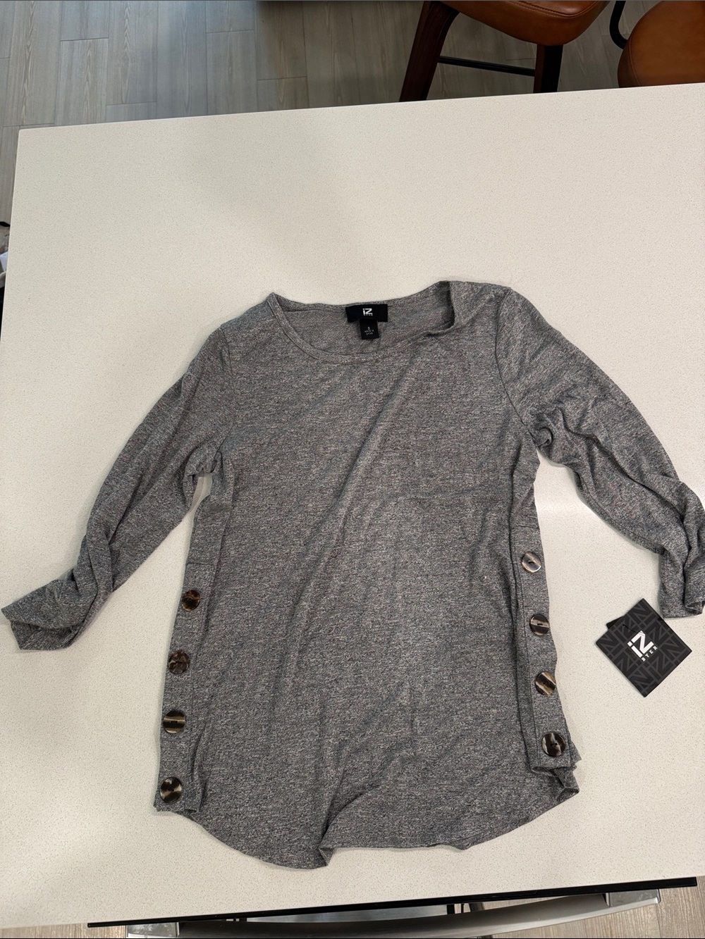 Z Supply Heather Gray Long Sleeve Shirt with Side Button Detail